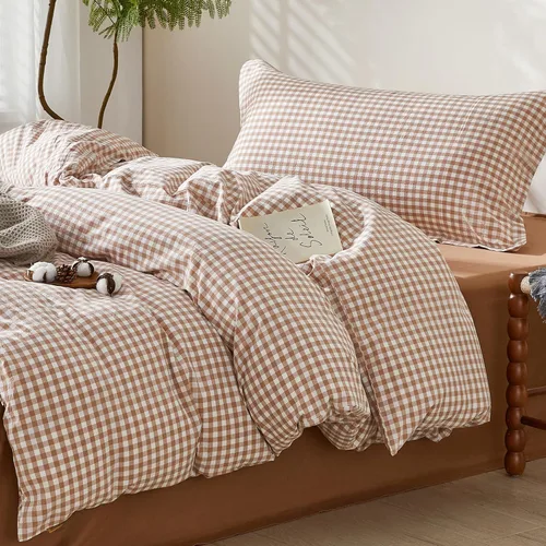 Vista 539 de SAPHREAS Juego de funda de edredón de algodón, tamaño King, a cuadros color gris oscuro y gris, geométrico, 3 piezas, 1 funda de edredón y 2 fundas