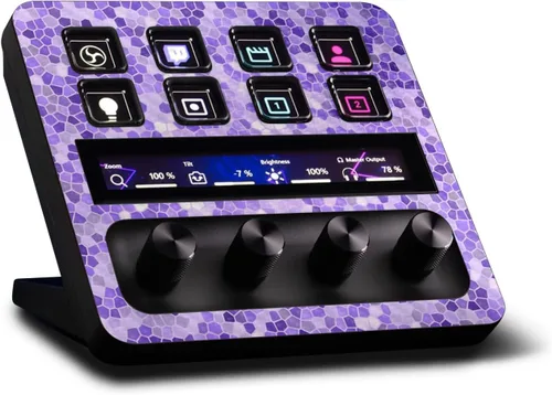 Vista 4 de MightySkins - Piel de fibra de carbono compatible con Elgato Stream Deck + - Morado sólido Acabado de fibra de carbono texturizado protector