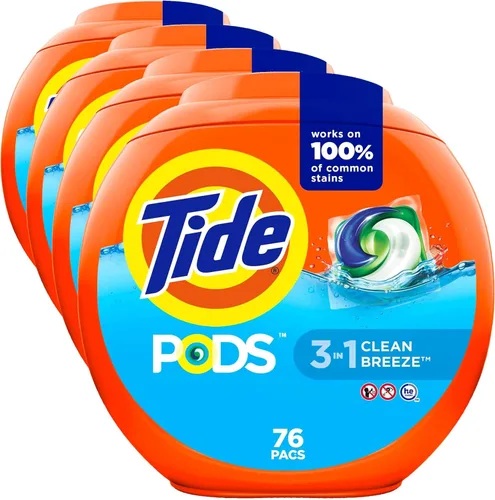 Vista 22 de Tide PODS cápsulas de detergente para ropa, 3 en 1 Quitamanchas, Combate Olores, Protector de Color, 112 unidades, compatible con HE, Aroma Original