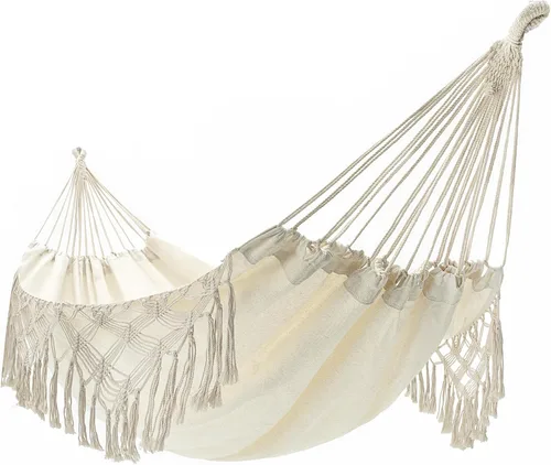 Vista 7 de Hamaca de macramé doble boho de lona de algodón, hamaca portátil de repuesto de 440 libras, capacidad de carga, color negro