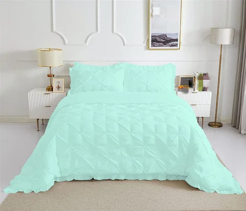 Vista 3 de TONY'S TEXTILES Lujoso edredón plisado de 1 pieza con volantes, súper suave de 450 GSM, para todas las estaciones, 1000 hilos, 100% algodón egipcio