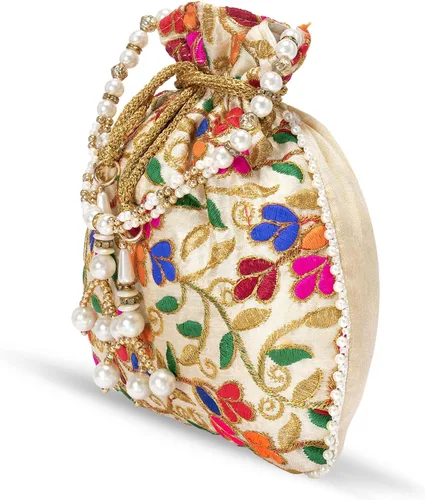 Vista 9 de Bolso de mano étnico de seda con perlas Batwa con asa para mujer