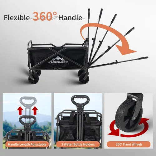 Vista 5 de Beach Wagon - Carro de carro con ruedas plegable, carrito de jardín resistente con ruedas giratorias, gran capacidad y mango ajustable