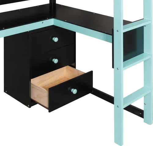 Vista 9 de JIVOIT Twin Size Loft Bed, Esports-Inspired Wooden Gaming Loft Bed with Storage Stairs, Built-in Desk, Shelves & Pegboard, No Box Spring Needed
