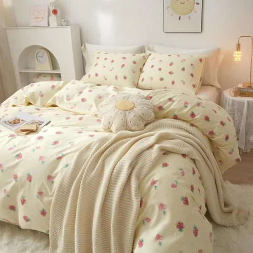 Vista 3 de Funda de Edredón de Fresa para Niña Tamaño Twin, Juego de Ropa de Cama de Fresa Linda, Funda de Edredón de Algodón Suave Kawaii con 2 Fundas