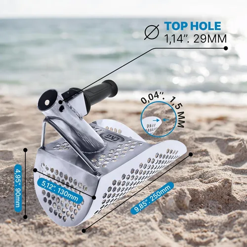 Vista 3 de CKG Cuchara de arena para detección de metales, cuchara de metal resistente, acero inoxidable 304, pala detector de metales con mango, detector