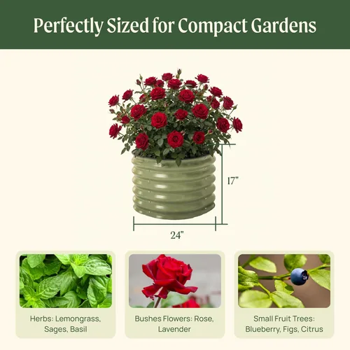 Vista 2 de Cama de jardín elevada para hierbas de 17 pulgadas de alto para albahaca, lavanda, salvia; jardinera redonda para frutas y tomates de 24 pulgadas