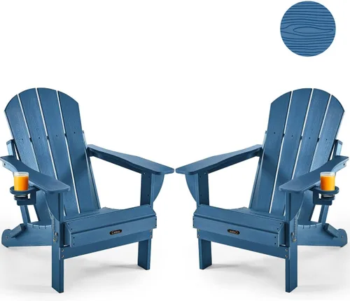 Vista 30 de Ciokea Silla Adirondack plegable con textura de madera, silla Adirondack para patio, resistente a la intemperie, silla de plástico para hoguera