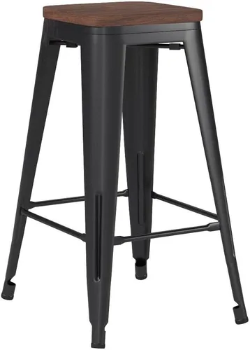 Vista 25 de Yongchuang Taburetes de bar de metal de 30 pulgadas, juego de 4 taburetes de bar apilables sin espalda, taburetes de altura de barra con parte