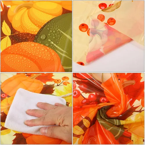 Vista 3 de Oudain 12 Pcs Thanksgiving Disposable Tablecloth Fall Maple Pumpkin Plastic Table Cover 54'' x 108'' Orange Rectangle Autumn Table Cloth for Fall