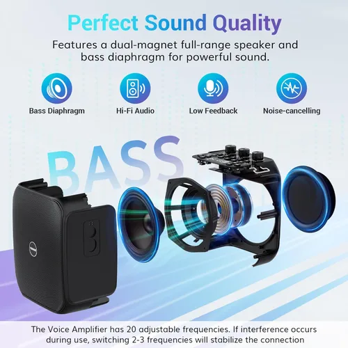 Vista 2 de TONOR Amplificador de voz recargable de 6000 mAh de 50 W, sistema PA personal Bluetooth con micrófono y cintura de auriculares inalámbricos, altavoz