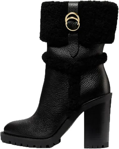 Vista 2 de VETASTE Women's Lug Sole Ankle Boots Classy Elegant Chunky Heel Rounded Toe Soft Leather Plush Lined Side Zip Winter Wide Calf Boots