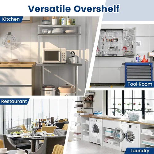Vista 9 de Giantex Mesa de trabajo de acero inoxidable de 36 x 24 pulgadas con repisa, mesa de preparación de metal resistente con estantes inferiores e