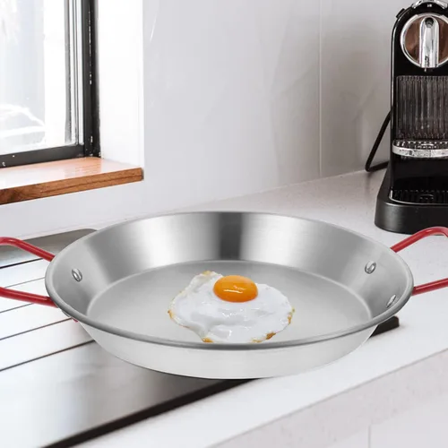 Vista 6 de Paella de acero inoxidable 7.9 in Corea fideos Ramen Olla con asa de fondo plano Sartén para freír olla caliente Olla de pasta olla instantánea