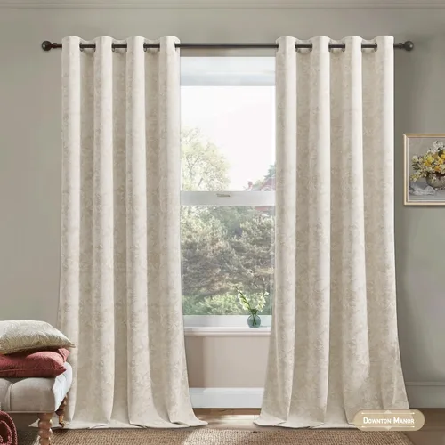 Vista 4 de Beauoop - Cortinas opacas beige con diseño floral jacquard, 2 paneles, para dormitorio/sala, de felpilla, gris pardo, aislantes y a prueba de ruido