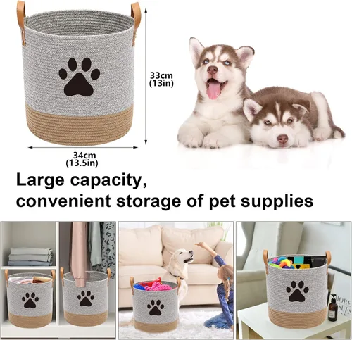 Vista 3 de Cesta de juguetes para perros de cuerda de algodón, canasta de juguetes para cachorros, canasta de lavandería, canasta de almacenamiento de mantas