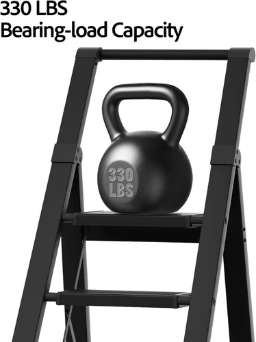 Vista 4 de Escalera de 5 escalones, taburete plegable ligero con cómodo agarre, escalera de aluminio de capacidad de 330 libras para oficina, hogar, cocina