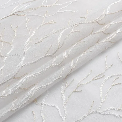 Vista 5 de VISIONTEX Juego de 2 paneles de cortinas traslúcidas blancas de 63 pulgadas de largo, con bordado de coral beige, bolsillo para barra, cortinas