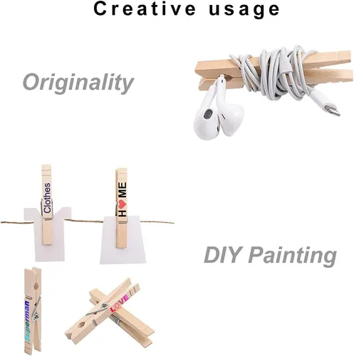 Vista 4 de Alfileres de madera para colgar ropa, 3.5 pulgadas 100 piezas Pinzas de madera resistentes, alfileres de ropa para manualidades, clips de madera