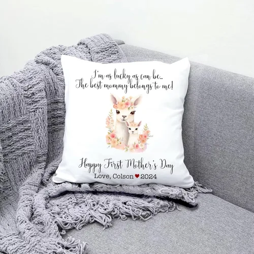 Vista 3 de Mama Baby Llama, funda de almohada personalizada para el primer día de la madre, funda de almohada personalizada para el día de la madre, regalo