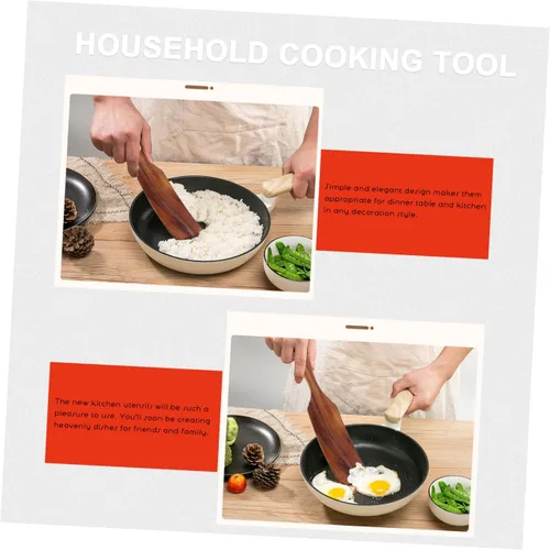 Vista 5 de Healeved Juego de espátulas de madera, espátula de madera para cocinar, utensilios de madera antiadherentes, espátula de teca ranurada, cucharas