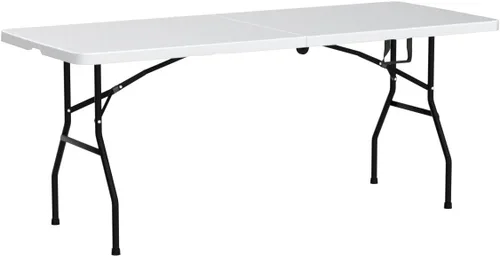 Vista 21 de Mesa plegable, mesa plegable de plástico resistente de 4 pies con asa de transporte, mesas de fiesta portátiles de altura ajustable para jardín