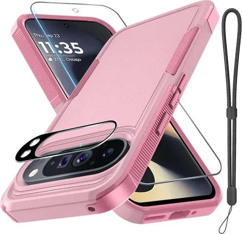 Vista 13 de RMOCR Funda para Google Pixel 9 Pro XL, de cuerpo completo, resistente, a prueba de golpes, con correa de cordón, protector de pantalla de vidrio