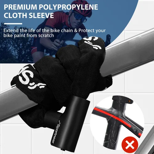 Vista 3 de Sportneer Cerradura de cadena antirrobo de alta seguridad de 0.236 in de grosor con llaves, 3.2 pies de largo resistente para bicicleta