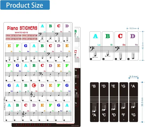 Vista 2 de Calcomanías de teclado de piano para teclas de 88/61/54/49, calcomanías de teclado de piano para niños que aprenden piano, etiquetas de teclas