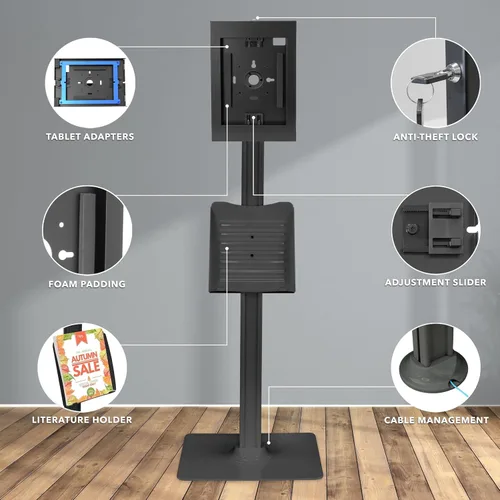 Vista 4 de Mount-It! Soporte de suelo antirrobo compatible con iPad, quiosco sin contacto con carcasa universal para iPads, soporte seguro de tableta con Negro