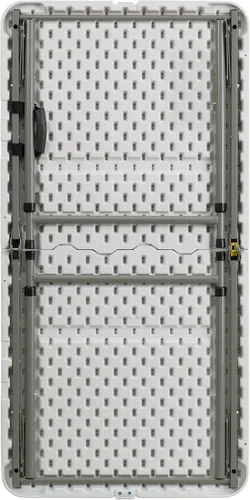 Vista 11 de Flash Furniture Mesa rectangular de plástico plegable de 4 pies con patas ajustables y asa de transporte, mesa de banquete portátil biplegable