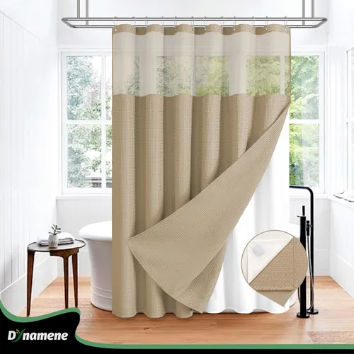 Vista 290 de Cortina de ducha de tela Dynamene verde oscuro - Cortinas de baño de tela de nido de abeja texturizadas resistentes, juego de cortinas de baño