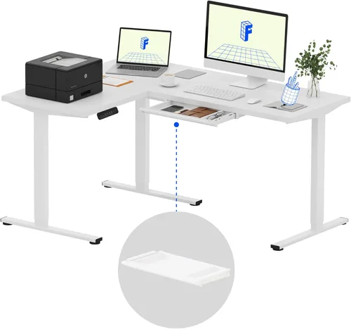 Vista 118 de FLEXISPOT Escritorio de esquina profesional con motor dual en forma de L, escritorio eléctrico de pie, escritorio de pie con altura ajustable, mesa
