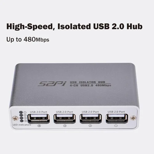 Vista 5 de GeeekPi Aislador digital USB con chip ADuM3165, 4 puertos USB 2.0, 480 Mbps de alta velocidad, chip ADuM3165 de grado industrial, protección RMS