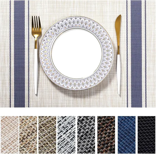 Vista 37 de LEXMORE PlaceMats - Juego de 12 manteles individuales tejidos de vinilo/plástico para mesa de cocina, interior/exterior, lavable, tapete lavable