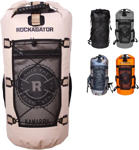 Vista 12 de Mochila impermeable Kanarra de 90L de Rockagator para acampada, senderismo, caza - Gran capacidad, cierre enrollable, Gris