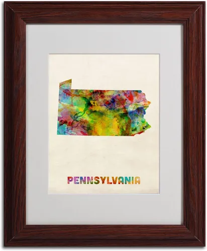 Vista 2 de Trademark Fine Art Mapa de Pennsylvania - Arte enmarcado enmarcada por Michael Tompsett en marco de madera, 11 x 14 pulgadas