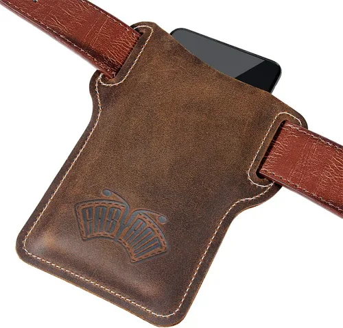 Vista 3 de EASYANT Funda de cuero para teléfono celular para hombre, funda universal para cintura con lazo para cinturón, color marrón