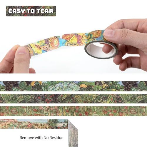 Vista 4 de Lychii Juego de Cinta Washi, 12 Rollos de Cinta Adhesiva de Oro con Patrones de Pintura al Óleo de Van Gogh de 5M/16.4Pies de Largo, Cintas art