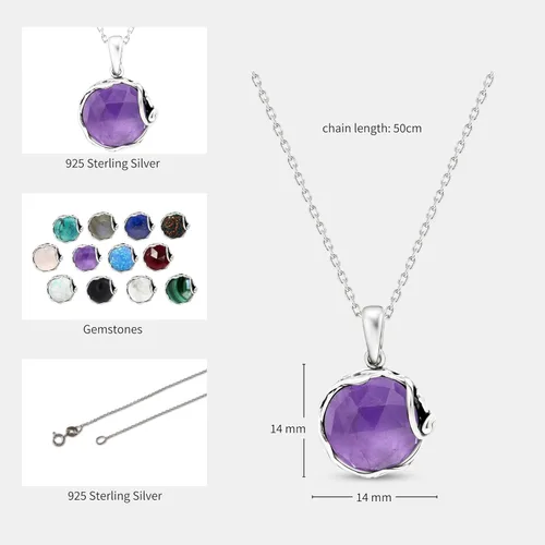 Vista 6 de 925 Sterling Silver Gemstone Necklaces for Women - Birthstone - Silver Pendant Necklaces - Statement Necklace Silver - Everyday Jewelry Silver