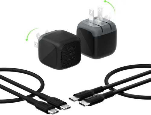 Belkin Bloque de carga USB C de 45 W (paquete de 2) - Cable USB C incluido - Carga rápida PD3.1 PPS - Samsung Galaxy S25, S24, Apple iPhone 17, Air,