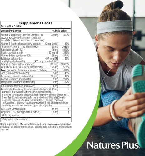 Vista 4 de NaturesPlus Hema-Plex Iron - 30 tabletas de liberación lenta - 85 mg de hierro quelado - Salud total de la sangre - con vitamina C y bioflavonoides