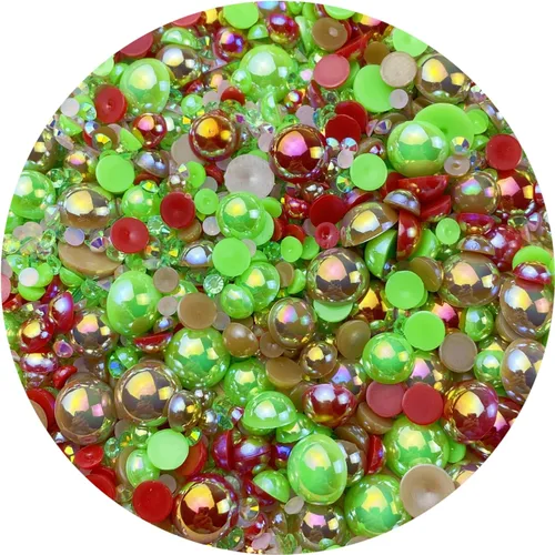 Vista 27 de Cuentas de resina con diamantes de imitación, mitad redonda, cuentas de perlas planas de 30 g, cuentas de media perla con diamantes de imitación