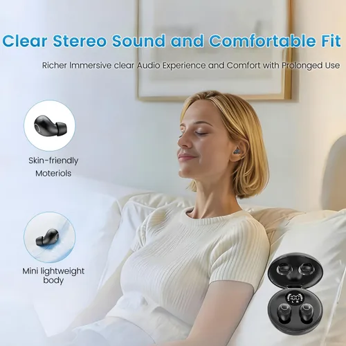Vista 6 de Auriculares para dormir de lado, ultra mini auriculares inalámbricos Bluetooth 5.4 para dormir, tapones para los oídos ocultos que reducen el ruido