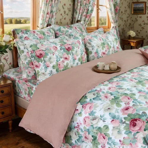 Vista 7 de FADFAY Juego de funda de edredón con estampado floral de roseta, juego de ropa de cama de encaje con volantes para niñas, 3 piezas, tamaño individual