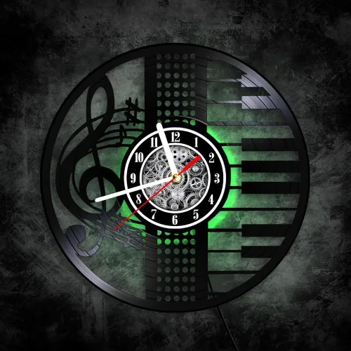 Vista 2 de The Geeky Days Treble Clef Musical Notes LED Illuminated Vinyl Record Wall Clock for Music Room Studio Artistic Home Decor Illuminated Timepieces