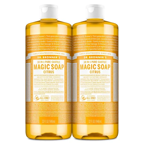 Vista 13 de Dr. Bronner's - Jabón líquido de Castilla puro (Cítrico, 8 onzas) - Hecho con aceites orgánicos, 18 en 1. Usos: Cara, cuerpo, cabello, lavandería