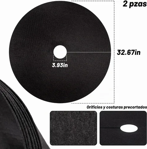 Vista 4 de Anillo de mantillo de árbol no tejido de 32.5 pulgadas, paquete de 2 alfombrillas de barrera de malezas, mantillo degradable de árboles utilizado
