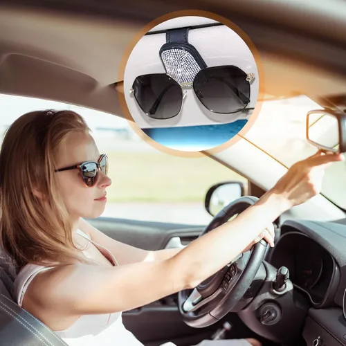 Vista 6 de Soporte magnético de cuero para lentes de sol para automóvil, clip de lentes de sol para visera de automóvil, accesorios interiores universales