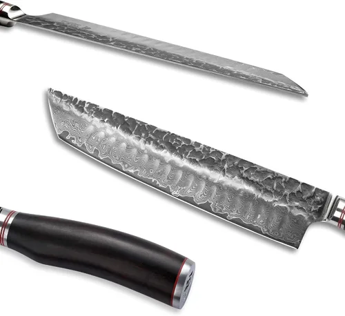 Vista 7 de Wakoli EBO BBQ Hamokiri - Cuchillo de carnicero de damasco de 7.9 pulgadas Acero con núcleo VG10 de 67 capas Mango de madera de roble oscuro